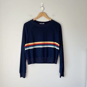 Mod Ref Women's Blue Long Sleeve Rainbow Crew Neck Shirt Size Small